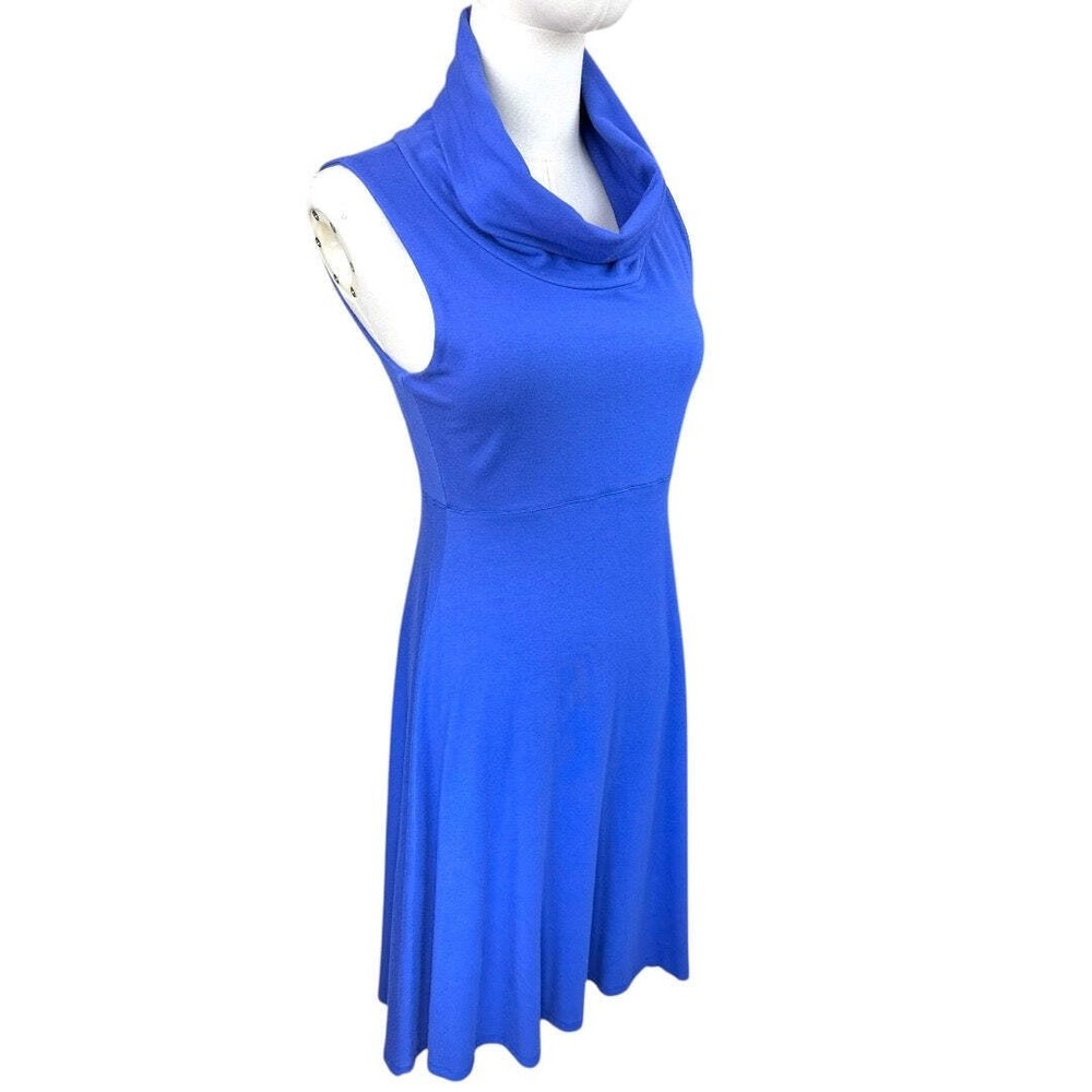 FIG Safari Women Blue Bamboo  Cowl Neck Sleeveless A-Line Midi Dress Medium